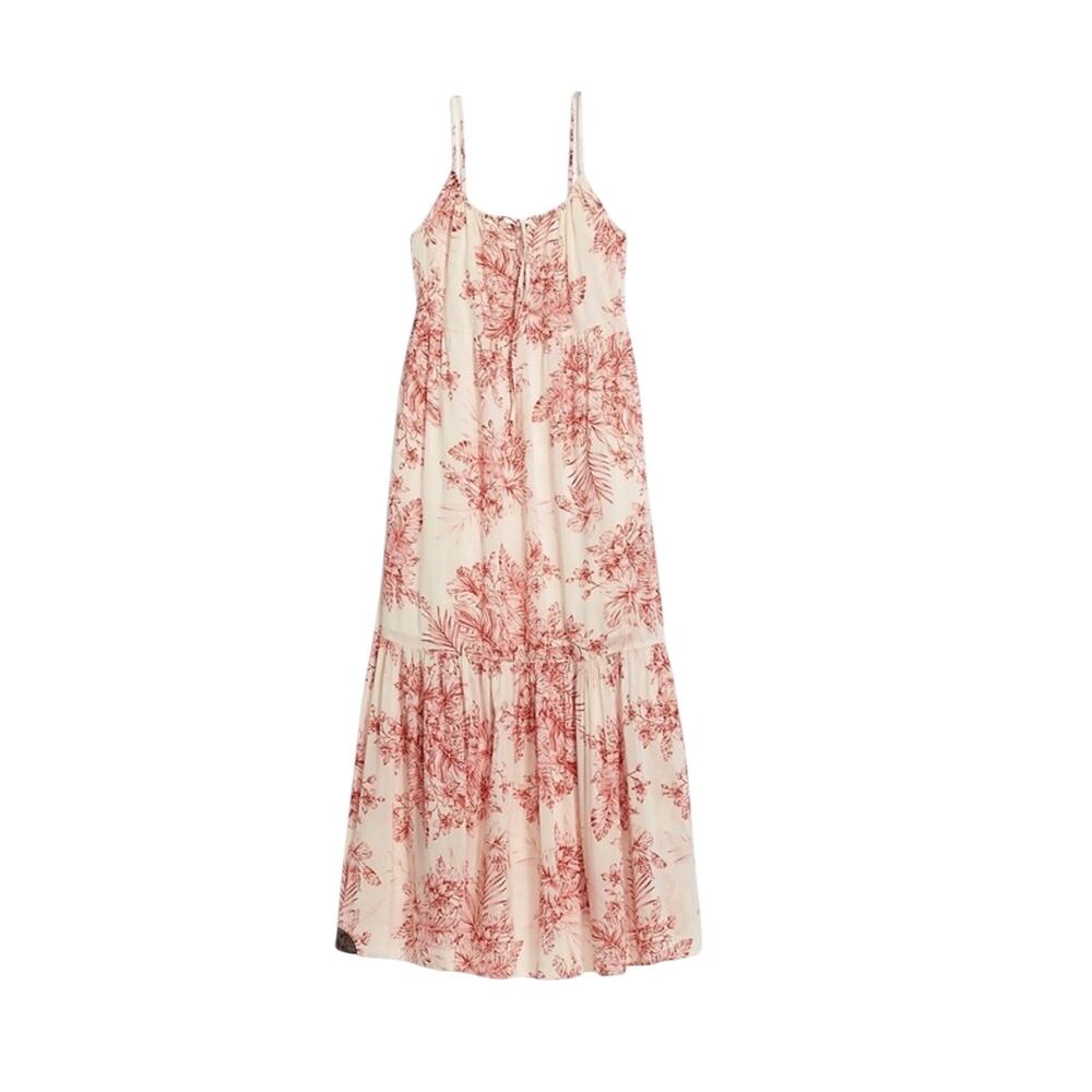 Old Navy Red & Cream Tropical Floral Tiered Midi Sundress Dress 3X
